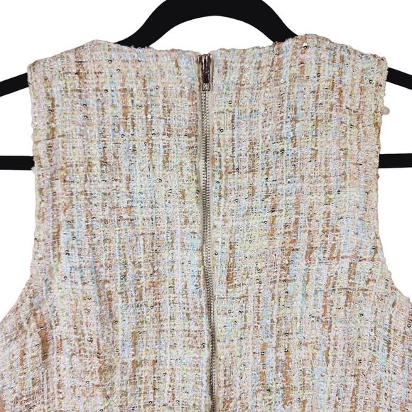 Forever 21 Tweed Sheath Dress S Women Tank Double Breast Cream Aqua Blue Sequins - Picture 10 of 11